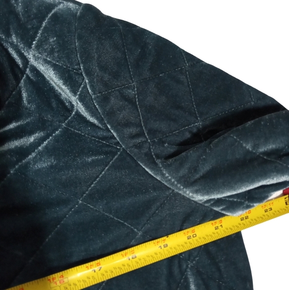 7FAM Diamond Stitch Quilted Bomber Jacket  Crushed Velvet Teal Medium - Picture 6 of 10